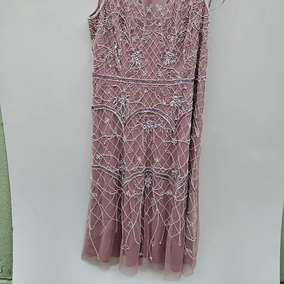 Adrianna Papell Mauve-white beaded dress 20W - Picture 10 of 10
